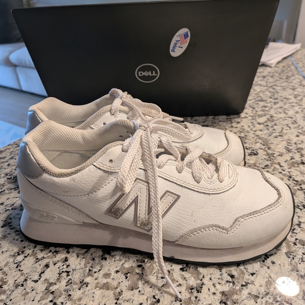 New Balance White and Silver Sneakers